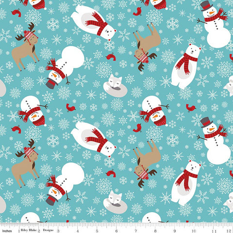 blue, A Perfect Winter Snowmen and Friends Cotton Fabric C17990