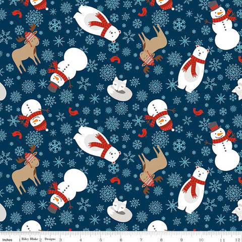 navy, A Perfect Winter Snowmen and Friends Cotton Fabric C17990