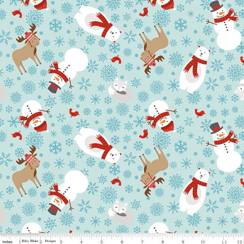 powder blue, A Perfect Winter Snowmen and Friends Cotton Fabric C17990