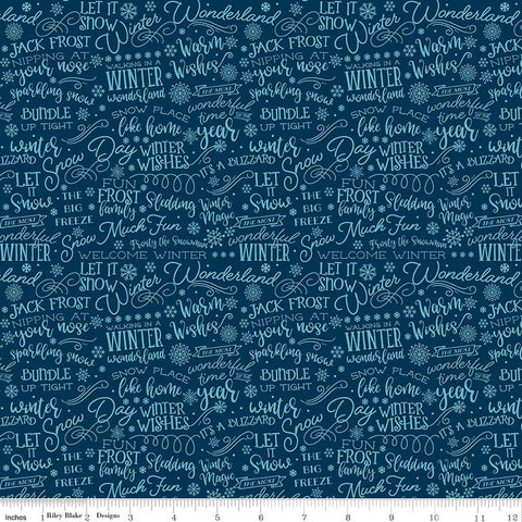 navy, A Perfect Winter Collection Text Cotton Fabric C17993