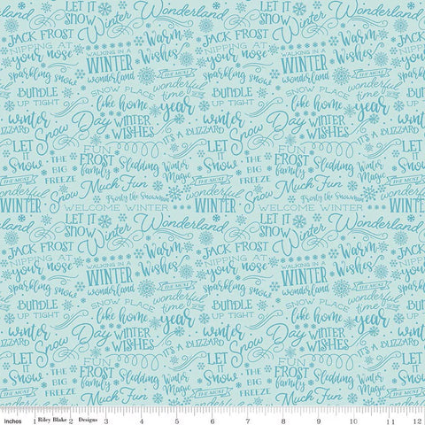powder blue, A Perfect Winter Collection Text Cotton Fabric C17993