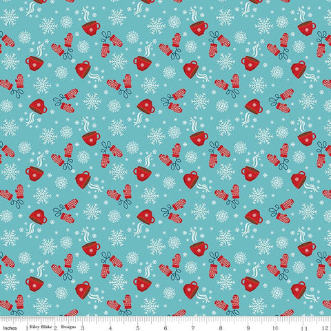 blue, A Perfect Winter Collection Hot Cocoa Cotton Fabric C17994