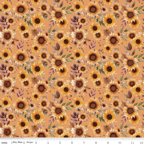 marmalade, Harvest on the Prairie Collection Sunflower Print Cotton Fabric C18280