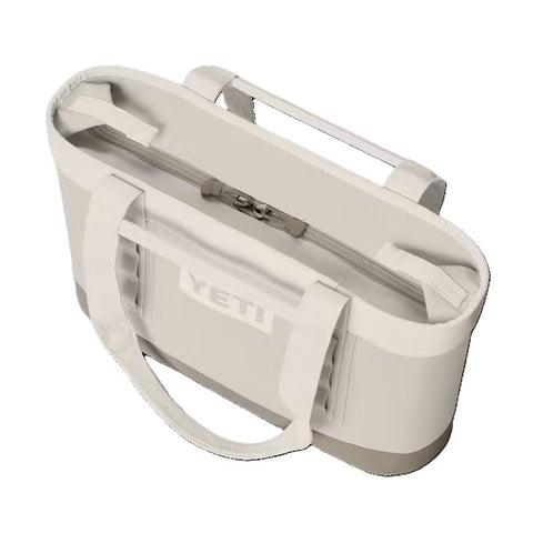 Yeti Camino Zip 18L Carryall Tote Bag in taupe showing zip top