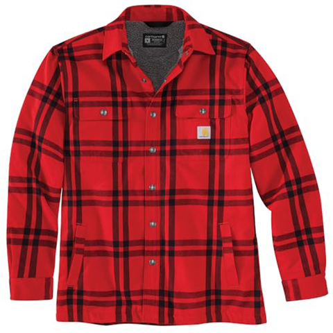 Carhartt men's sherpa lined flannel shirt-jacket in apple red