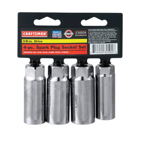 3/8 in. Drive Metric and SAE 6 Point Standard Spark Plug Socket Set 4 Pc
