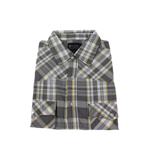 Good Traditions Denver men's short-sleeve western shirt in Dark Gray plaid