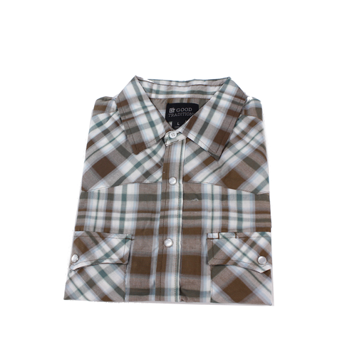 Good Traditions Denver men's short-sleeve western shirt in Earth plaid