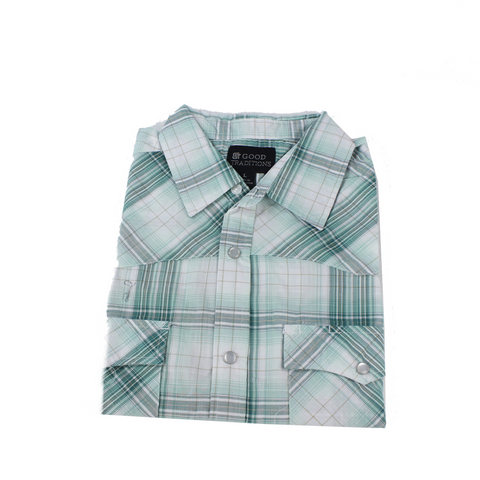 Good Traditions Denver men's short-sleeve western shirt in Emerald plaid