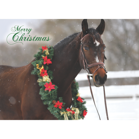 Family Treasures Christmas Pets greeting card showing horse