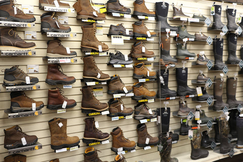 Shoes and boots on slatwall display