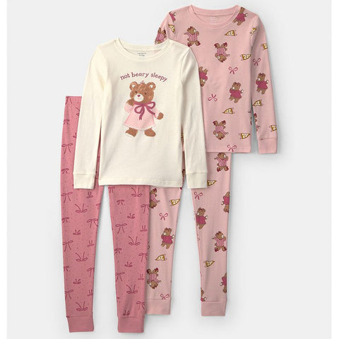 Girls' 4-Piece Pajama Top & Pajama Bottoms Set 3W133610