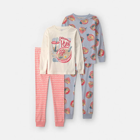 Girls's 4-Piece Pajama Top & Pajama Bottoms Set 3W133510