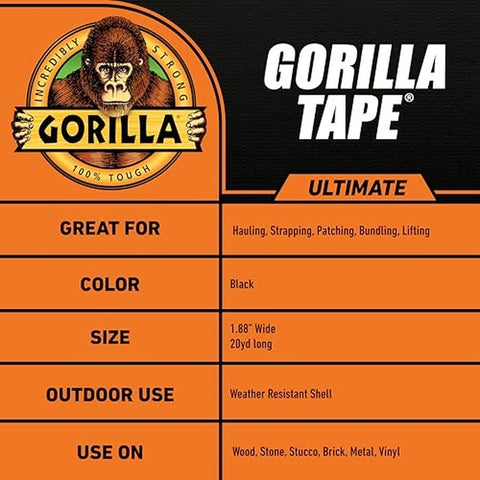 Gorilla Black Ultimate Tape 20yd - 5x Stronger