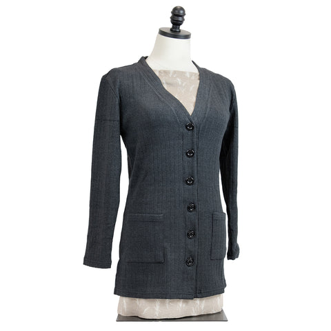 charcoal, Ladies' Wide Rib Button Cardigan LA8402