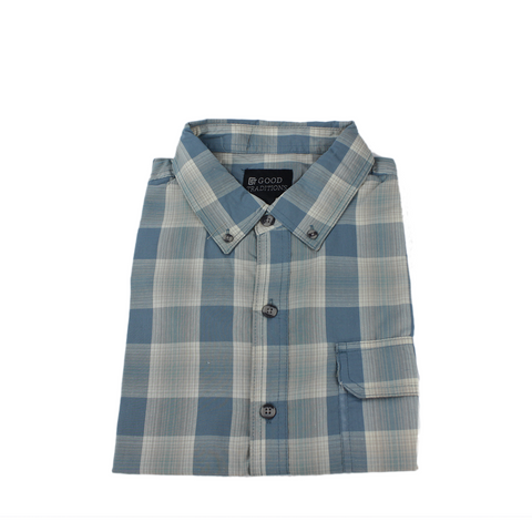 Good Traditions Dominic men's short-sleeve casual shirt in Slate Plaid