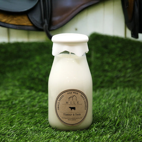 Timber & Tack scent Milk Bottle Candle
