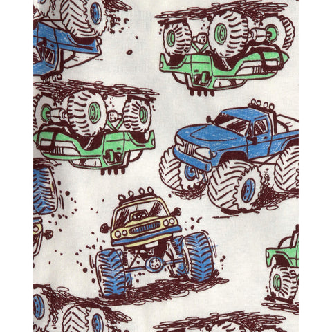 Toddler Boy Monster Truck 100% Cotton Snug Fit 4-Piece Pajama Set - Grey