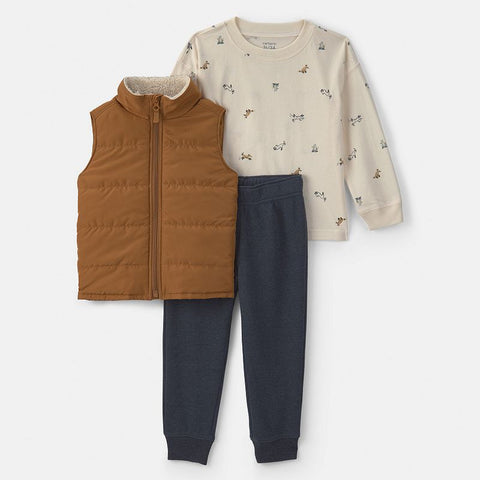 Toddler Boy's Fleece Long-Sleeve Top, Vest & Pant Set 2V951210