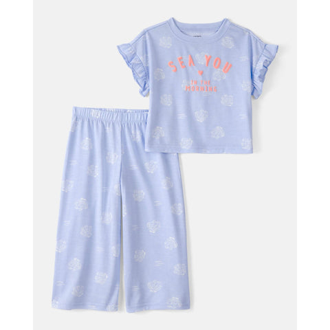 Toddler Girl Sea Shell Loose Fit 2-Piece Pajama Set - Blue