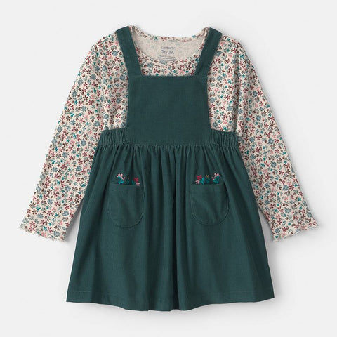 Toddler Girl's 2-Piece Green Floral Long Sleeve Dress Set 2V908710