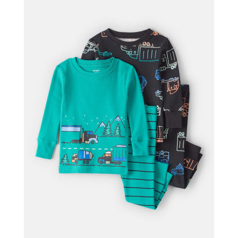 Baby Boys' Print 100% Cotton Long-Sleeve 4-Piece Pajamas