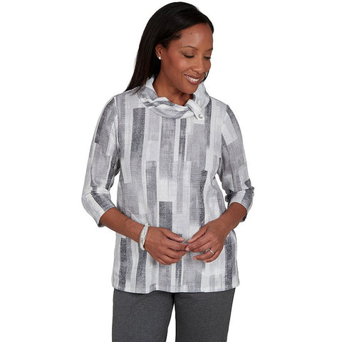 Women's Regent Street Textured Brushstroke Mock Neck Top 51156