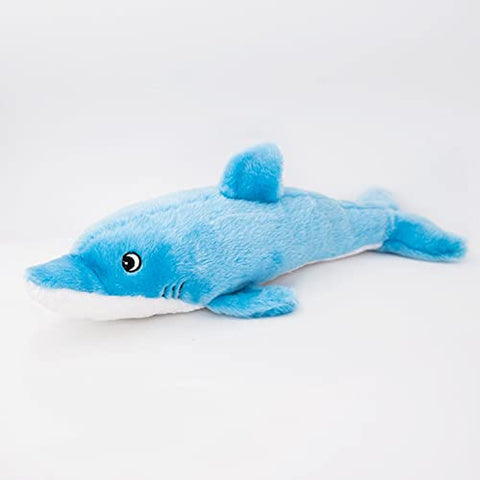 Jigglerz Tough Stuffing Squeaky Plush Dog Toy, Ocean Themed Toys - Dolphin