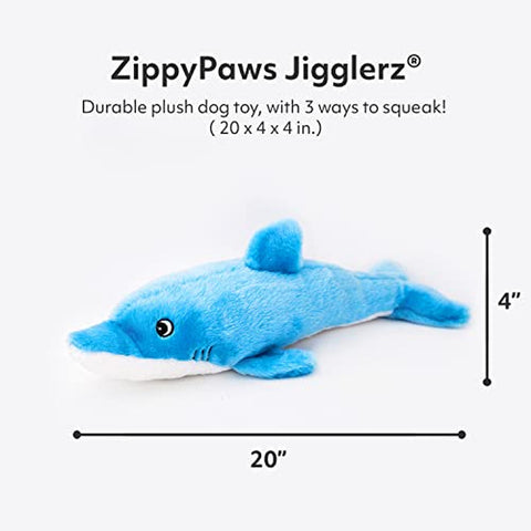 Jigglerz Tough Stuffing Squeaky Plush Dog Toy, Ocean Themed Toys - Dolphin
