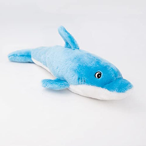 Jigglerz Tough Stuffing Squeaky Plush Dog Toy, Ocean Themed Toys - Dolphin