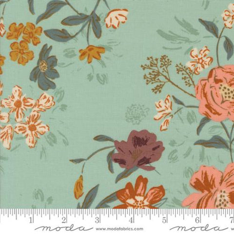 aqua, Foraged Found and Hand Me Down Collection Harvest Bloom Florals Cotton Fabric 45630 