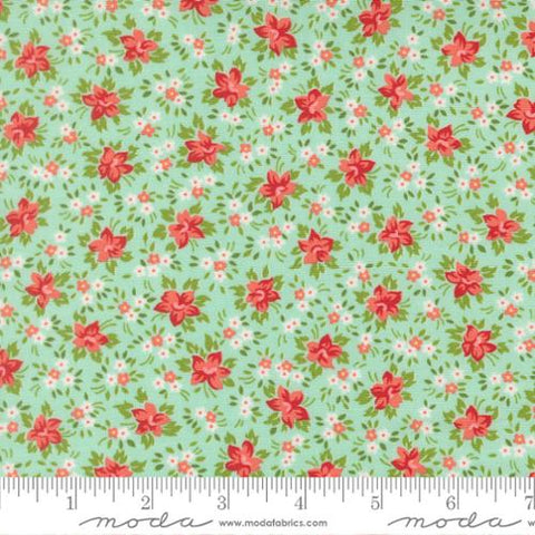 aqua, Bloomsberry Collection Small Floral Cotton Fabric 55353
