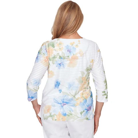Women's Placed Floral Stripe Top 04452