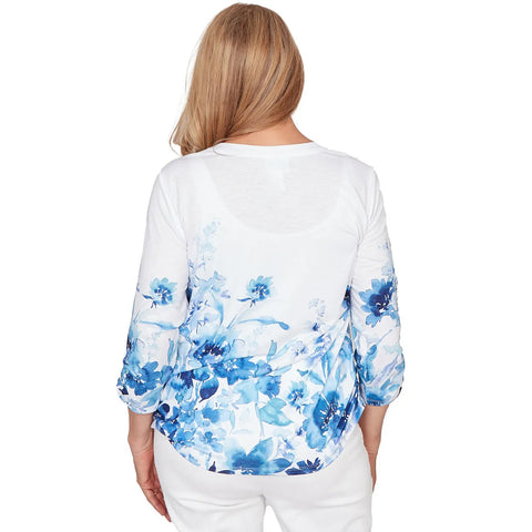 Women's Watercolor Floral Border Henley Top 31150