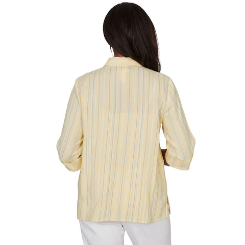 Women's Embroidered Daisy Stripes Button Front Top 39141