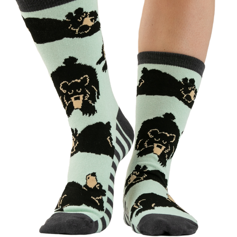 Lazy One women's crew sock with Bearly Awake pattern
