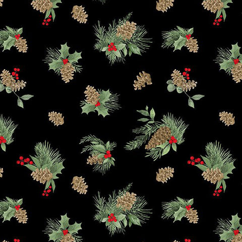 black, Cardinal Charm Collection Pine Toss Cotton Fabric 39931