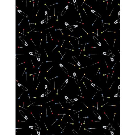 Common Threads Collection Pins and Needles Cotton Fabric 21757 black
