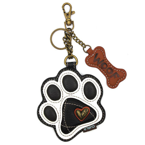 black and white pawprint, Key Fob Coin Purse 806