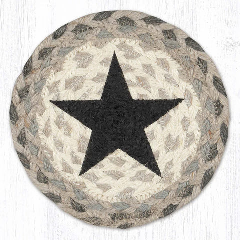 black star coaster with light gray background