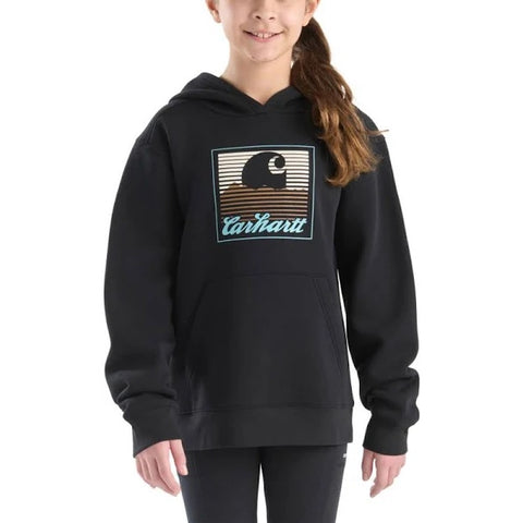 Youth Girls' Carhartt Long Sleeve Graphic Hoodie CA7130 in caviar Black