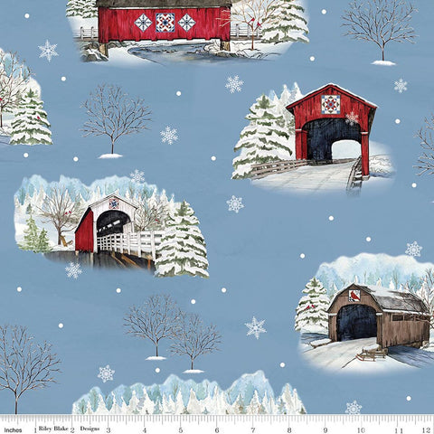 blue, Covered Bridges in Winter Collection Cotton Fabric CD18000