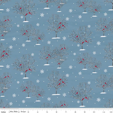 blue, Covered Bridges in Winter Collection Winter Trees Cotton Fabric CD18001