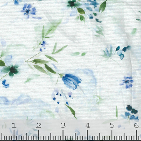 blue, Floral Print Rib Knit Fabric 246