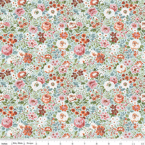 blue, Sketchbook Collection Flower Garden Cotton Fabric CD17522