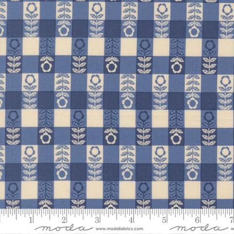 blue, The Henhouse Collection Flower Plaid Cotton Fabric 48436