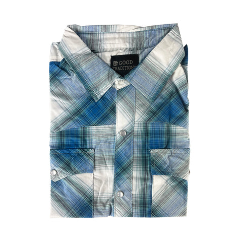 blue, Denver Men's Short-Sleeve Western Shirt 24529