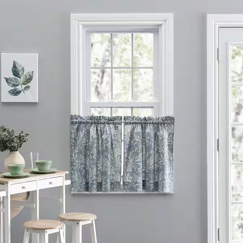 blue, Lexington Leaf Tier Curtain 122