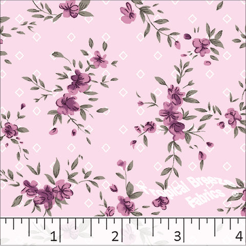 blush, Standard Weave Floral Print Poly Cotton Fabric 6340