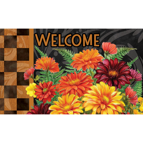 Custom Decor floor mat showing brilliant mums